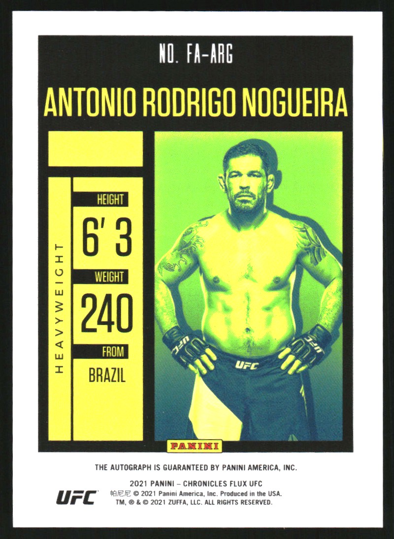 2021 Panini Chronicles Flux UFC Autographs #FAARG Antonio Rodrigo Nogueira