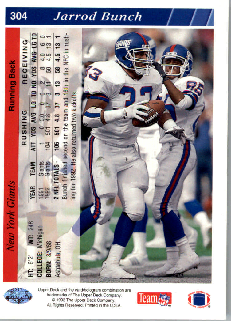 1993 Upper Deck Football "Main Set" Cards #251 to #500 Rookies and Veterans - Picture 109 of 500