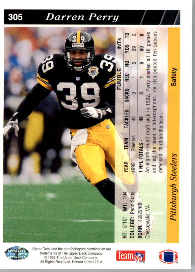 1993 Upper Deck Football "Main Set" Cards #251 to #500 Rookies and Veterans - Picture 111 of 500