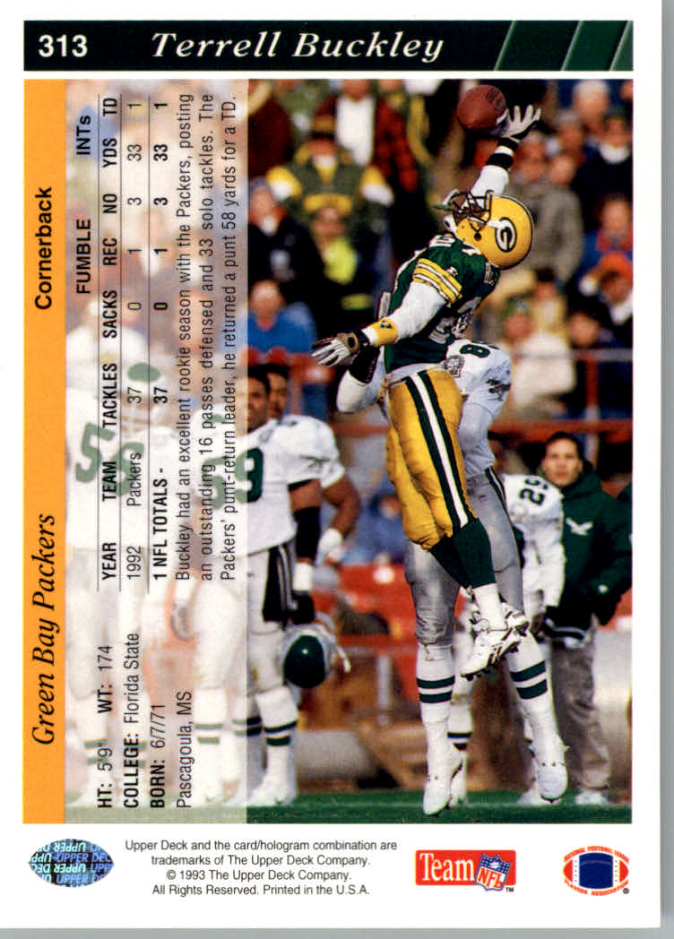 1993 Upper Deck Football "Main Set" Cards #251 to #500 Rookies and Veterans - Picture 126 of 500