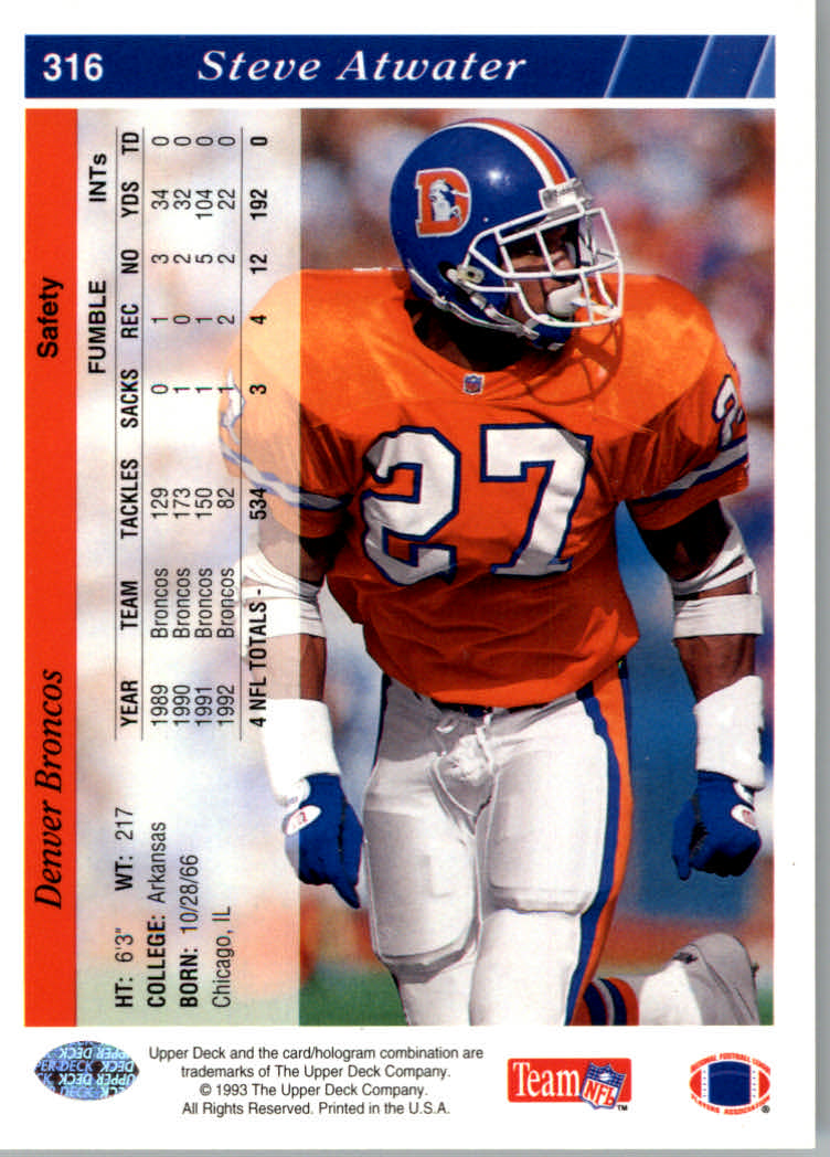 1993 Upper Deck Football "Main Set" Cards #251 to #500 Rookies and Veterans - Picture 132 of 500