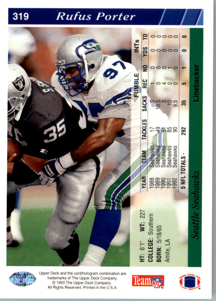 1993 Upper Deck Football "Main Set" Cards #251 to #500 Rookies and Veterans - Picture 138 of 500