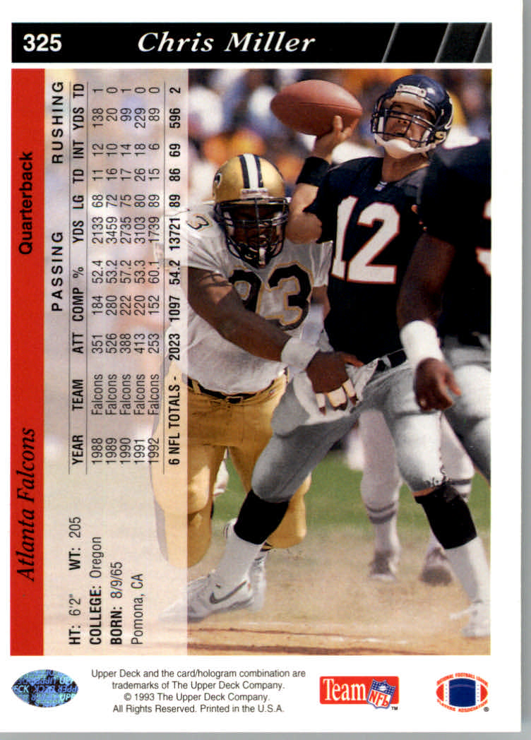 1993 Upper Deck Football "Main Set" Cards #251 to #500 Rookies and Veterans - Picture 150 of 500