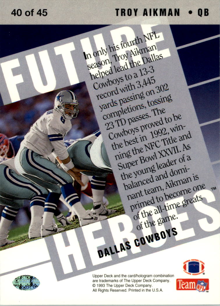 1993 Upper Deck Future Heroes #40 Troy Aikman back image
