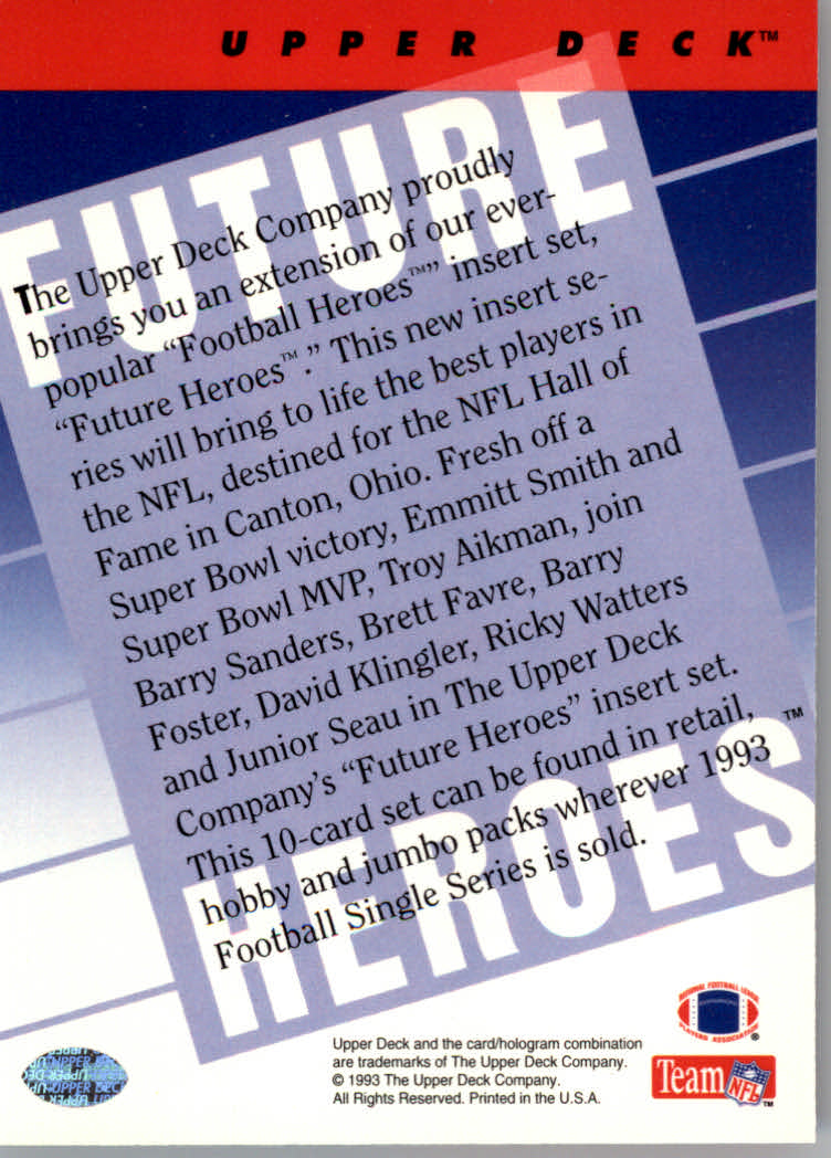 1993 Upper Deck Football "Future Heroes" Insert Cards - Picture 21 of 21