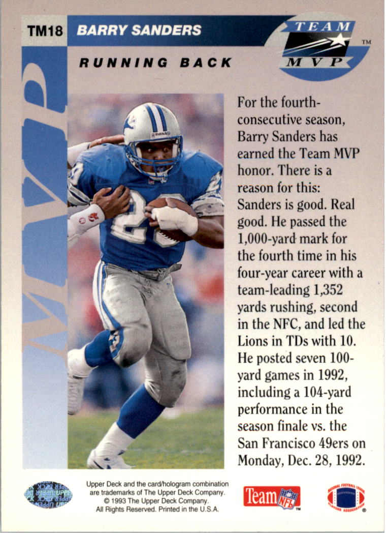 1993 Upper Deck Team MVPs TM18 Barry Sanders NMMT