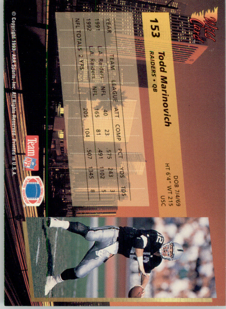 1993 Wild Card Football "Main Set" Base Cards - Picture 294 of 368