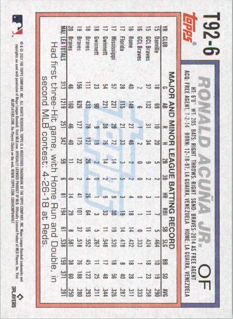 2021 Topps Update '92 Topps Redux Baseball Card Pick (Base)