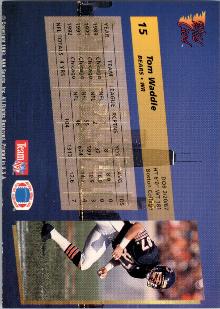 1993 Wild Card Superchrome #15 Tom Waddle back image