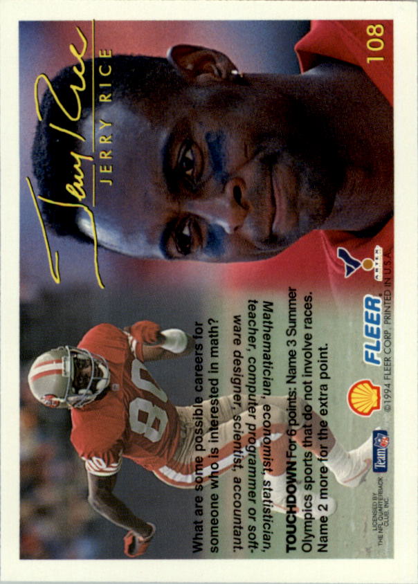 1994 FACT Fleer Shell #108 Jerry Rice back image