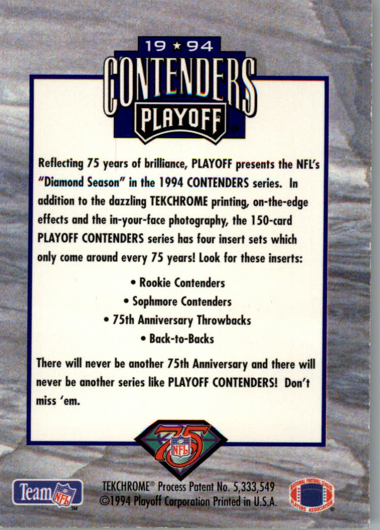 1994 Playoff Contenders Promos #7 Title Card back image