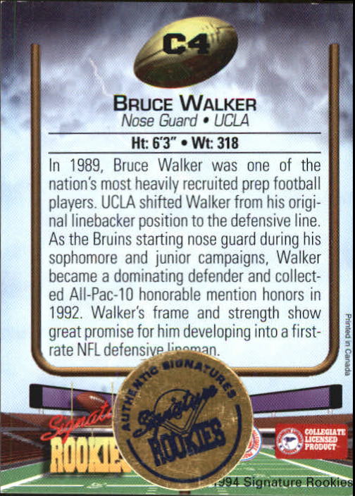 1994 Signature Rookies Autograph Promos #C4 Bruce Walker/5000 back image