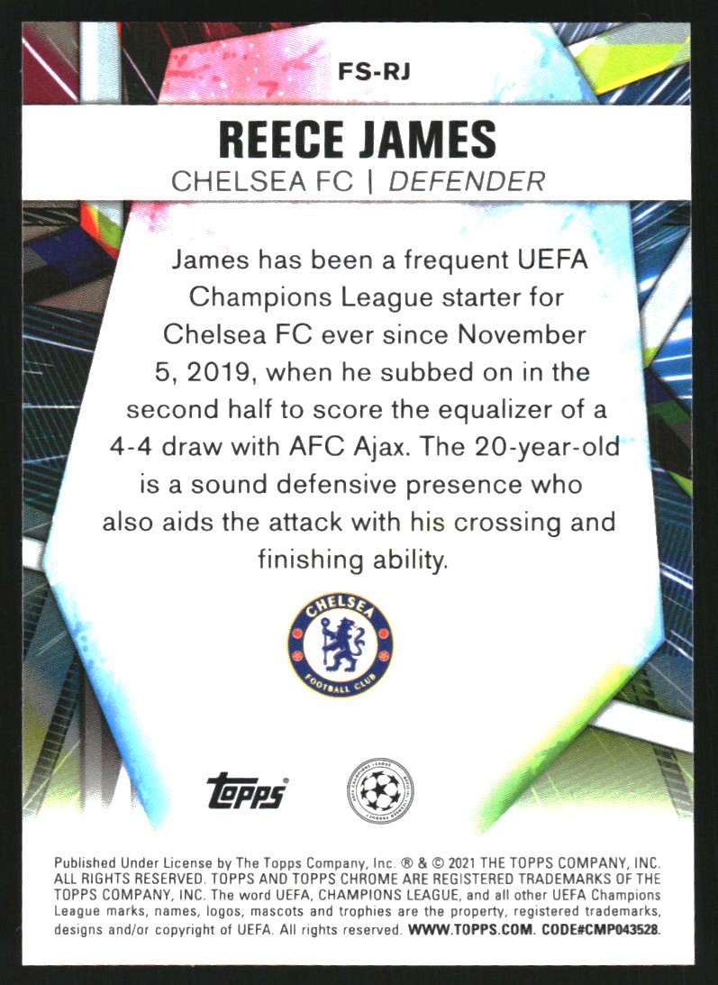 2020-21 Topps Chrome UEFA Champions League Future Stars Gold Bubbles Refractors #FSRJ Reece James
