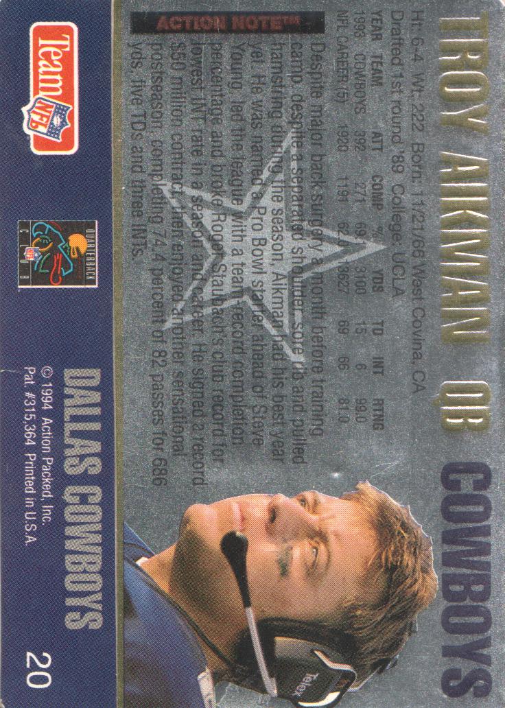 1994 Action Packed #20 Troy Aikman back image