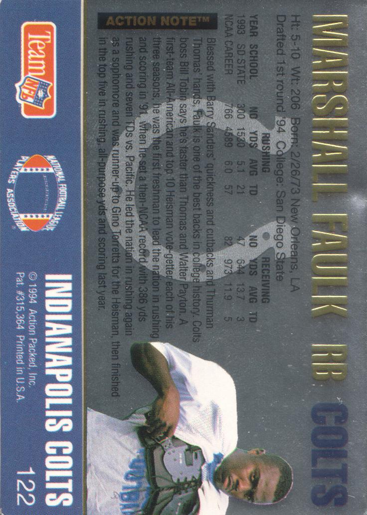 1994 Action Packed #122 Marshall Faulk RC back image