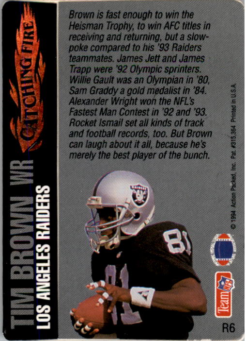 1994 Action Packed Catching Fire #R6 Tim Brown back image