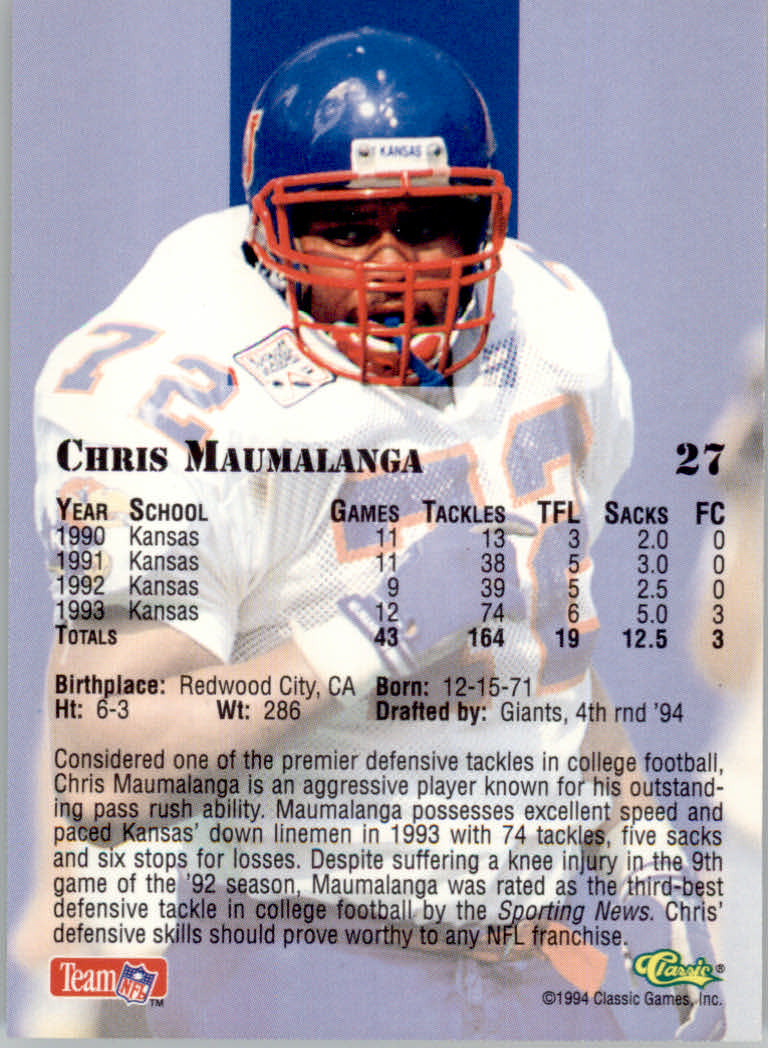 1994 Classic Draft Football "Gold" Parallel Cards - Picture 45 of 177
