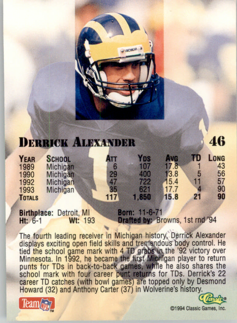 1994 Classic Draft Football "Gold" Parallel Cards - Picture 79 of 177