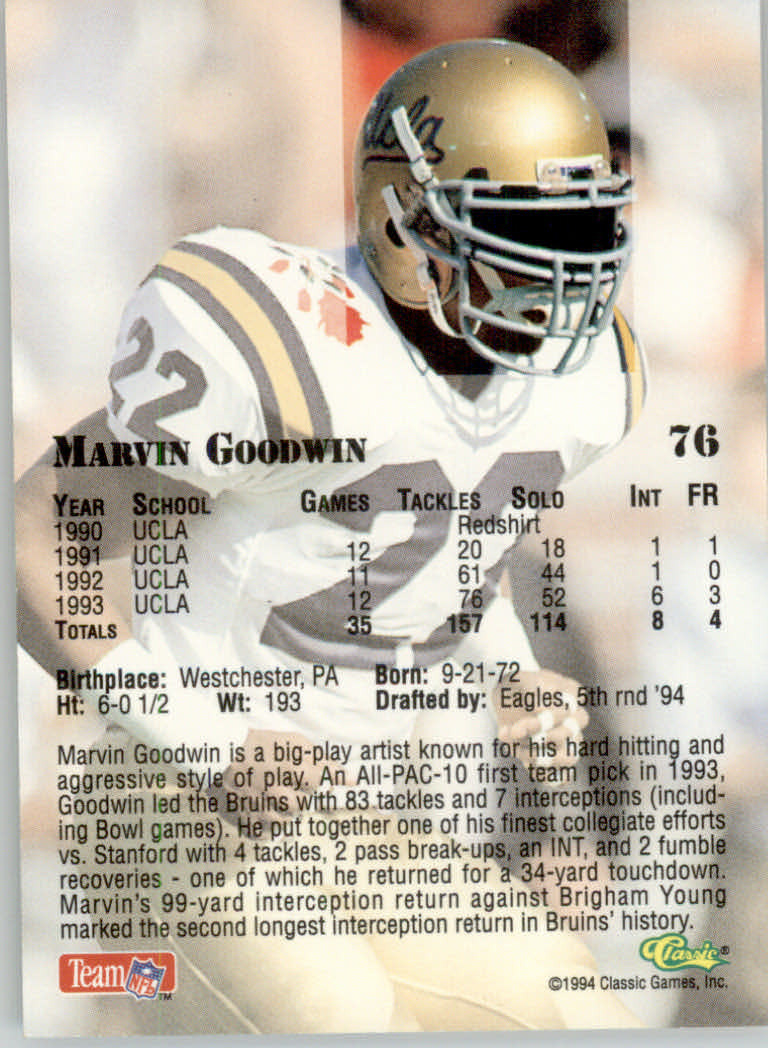 1994 Classic Draft Football "Gold" Parallel Cards - Picture 127 of 177