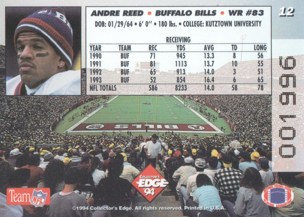 1994 Collector's Edge #12 Andre Reed back image