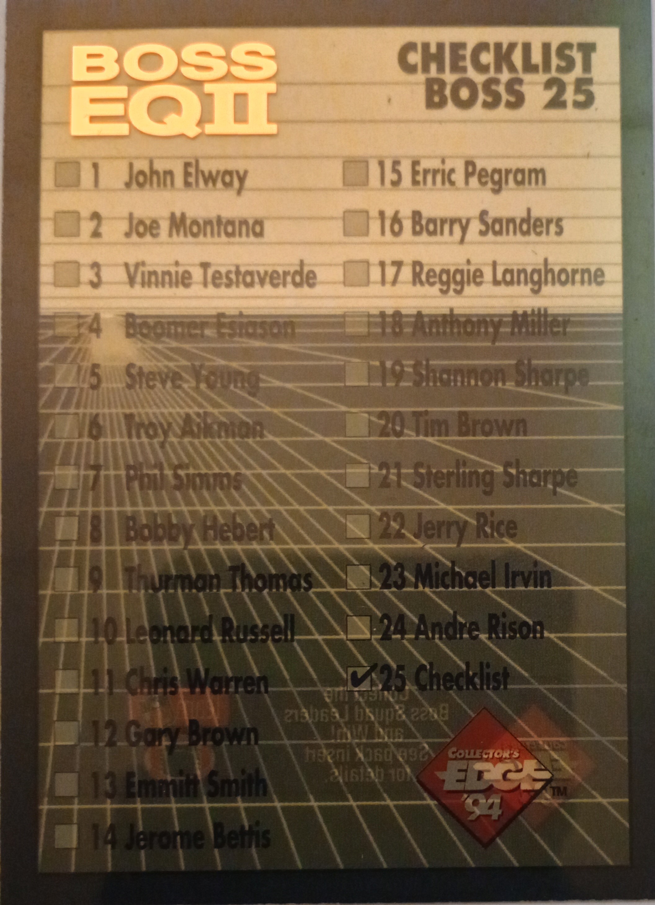 1994 Collector's Edge Football Boss Squad Bronze EQII Insert Singles -You Choose - Picture 25 of 25