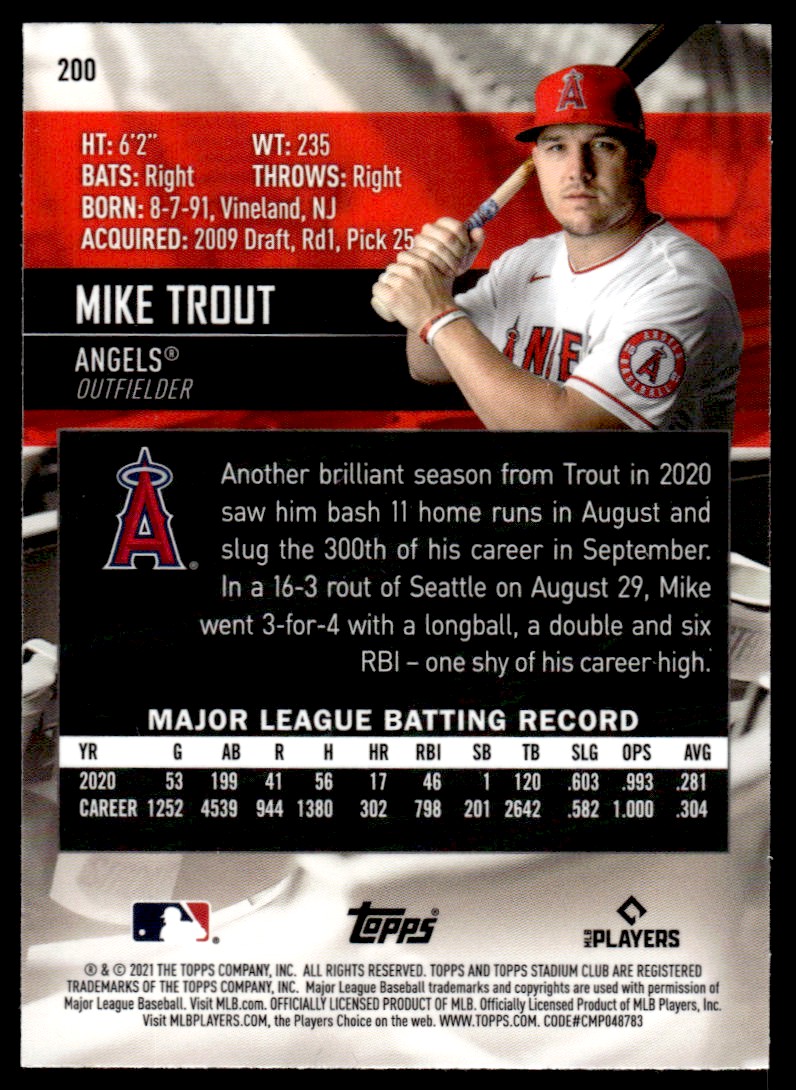 2021 Stadium Club Chrome #200 Mike Trout