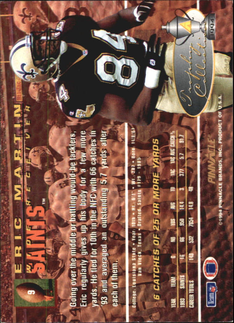 1994 Pinnacle Trophy Collection #9 Eric Martin back image