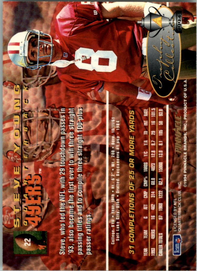 1994 Pinnacle Trophy Collection #22 Steve Young back image