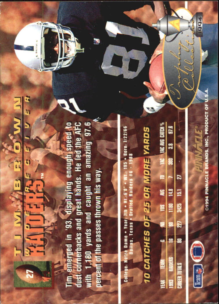 1994 Pinnacle Trophy Collection #27 Tim Brown back image