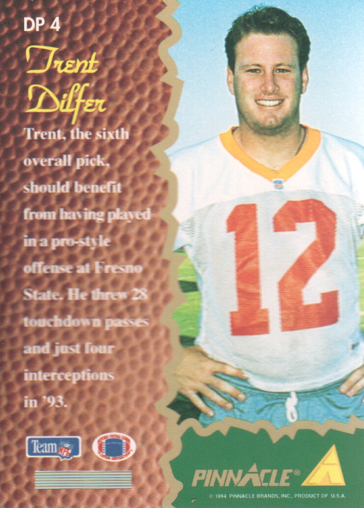1994 Pinnacle Draft Pinnacle Dufex #DP4 Trent Dilfer back image