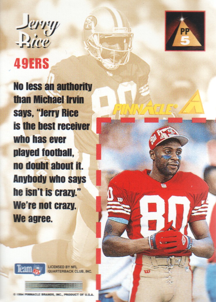 1994 Pinnacle Performers #PP5 Jerry Rice back image