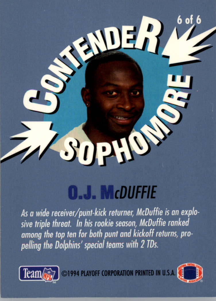 1994 Playoff Contenders Sophomore Contenders #6 O.J.McDuffie back image