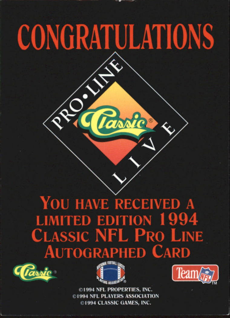 1994 Pro Line Live Autographs #35 Lake Dawson/1100 back image
