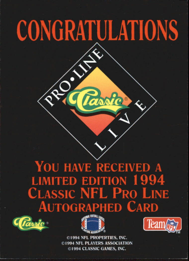 1994 Pro Line Live Autographs #53 Wayne Gandy/1040 back image