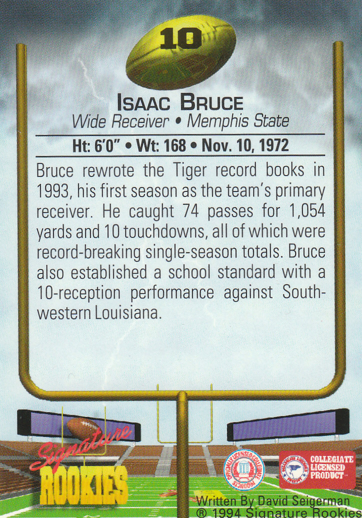 1994 Signature Rookies Autographs #10 Isaac Bruce back image