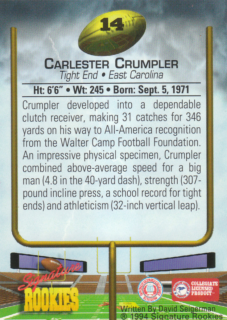 1994 Signature Rookies Autographs #14 Carlester Crumpler back image