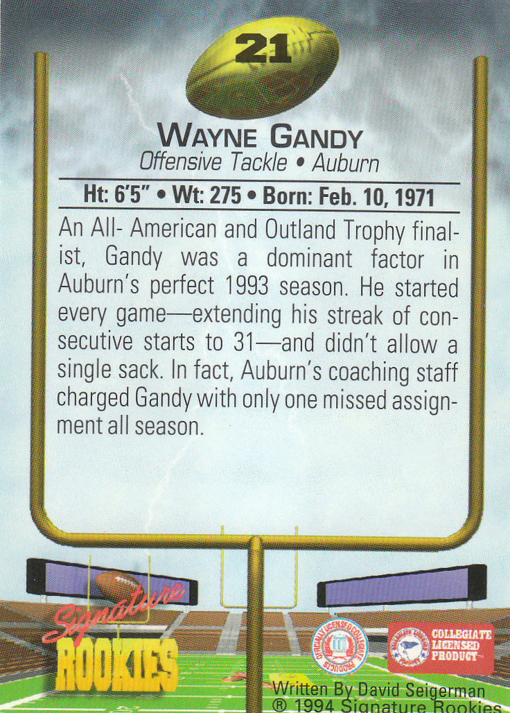 1994 Signature Rookies Autographs #21 Wayne Gandy back image