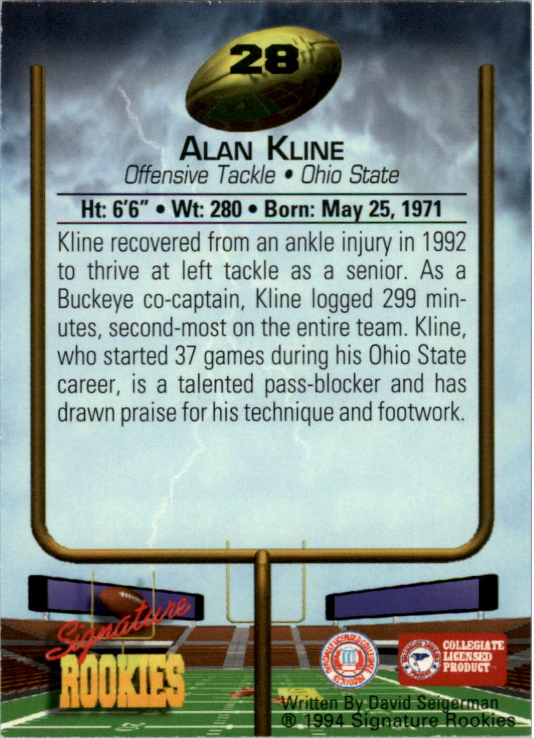 1994 Signature Rookies Autographs #28 Alan Kline back image