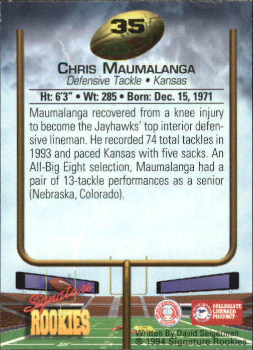 1994 Signature Rookies Autographs #35 Chris Maumalanga back image