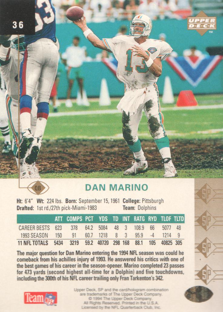 1994 SP #36 Dan Marino back image