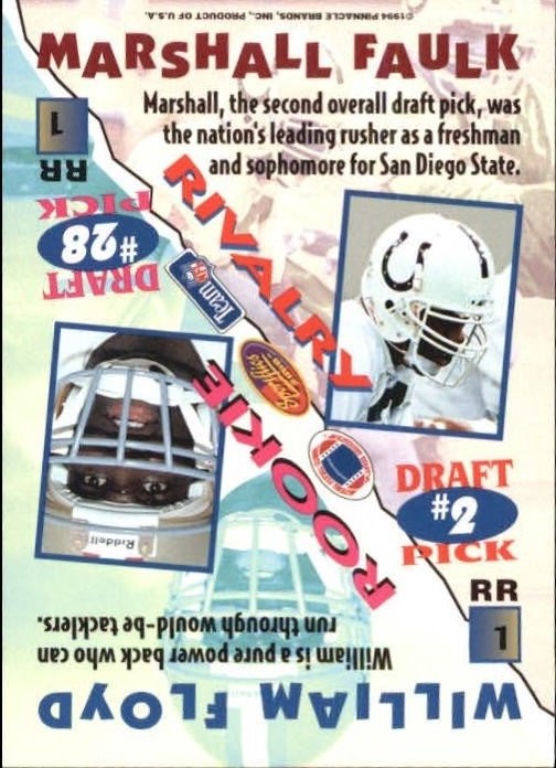 1994 Sportflics Rookie Rivalry #RR1 M.Faulk/W.Floyd back image
