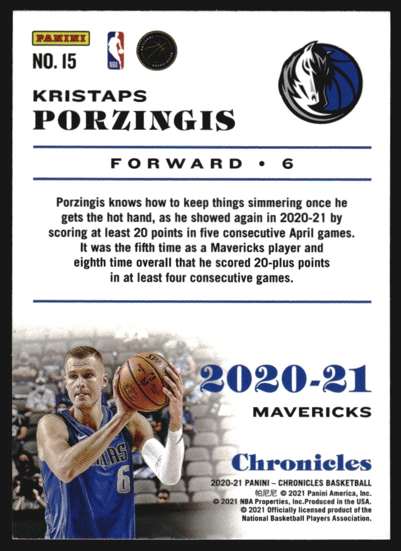 2020-21 Panini Chronicles Green #15 Kristaps Porzingis back image