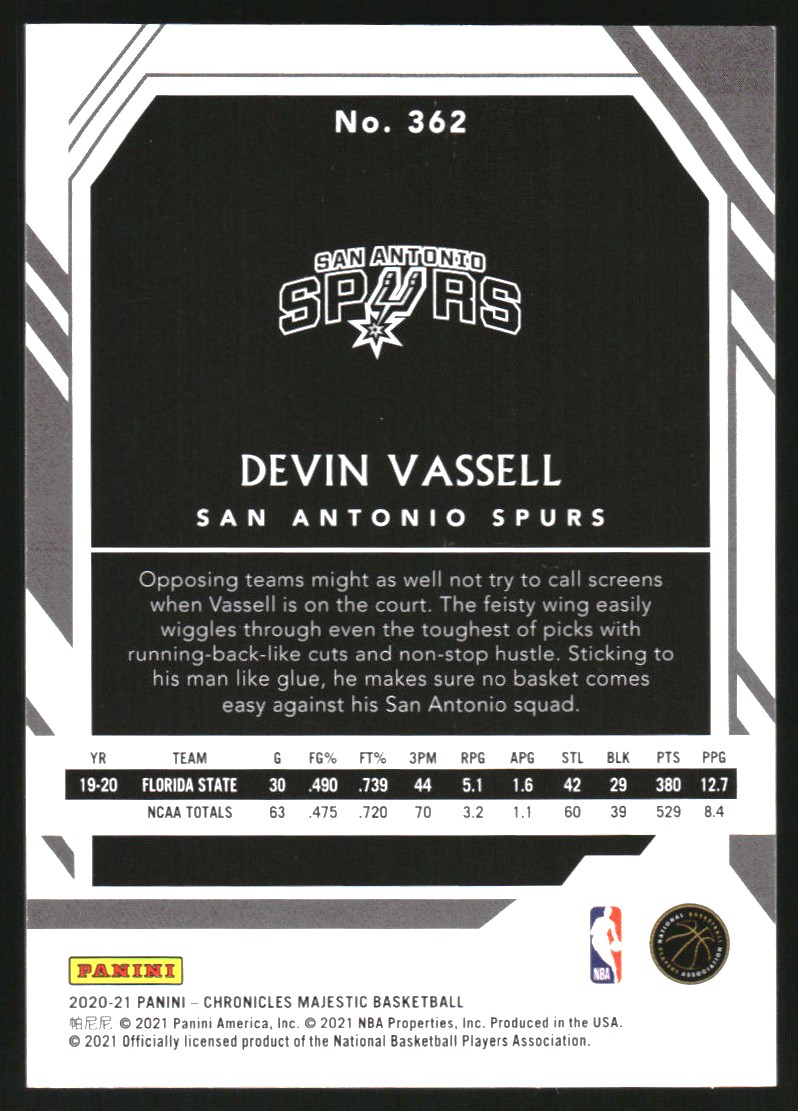 2020-21 Panini Chronicles Red #362 Devin Vassell/Majestic
