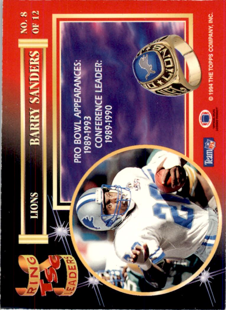 1994 Topps Stadium Club Barry Sanders Lions Ring Leaders Football Insert  Card #8