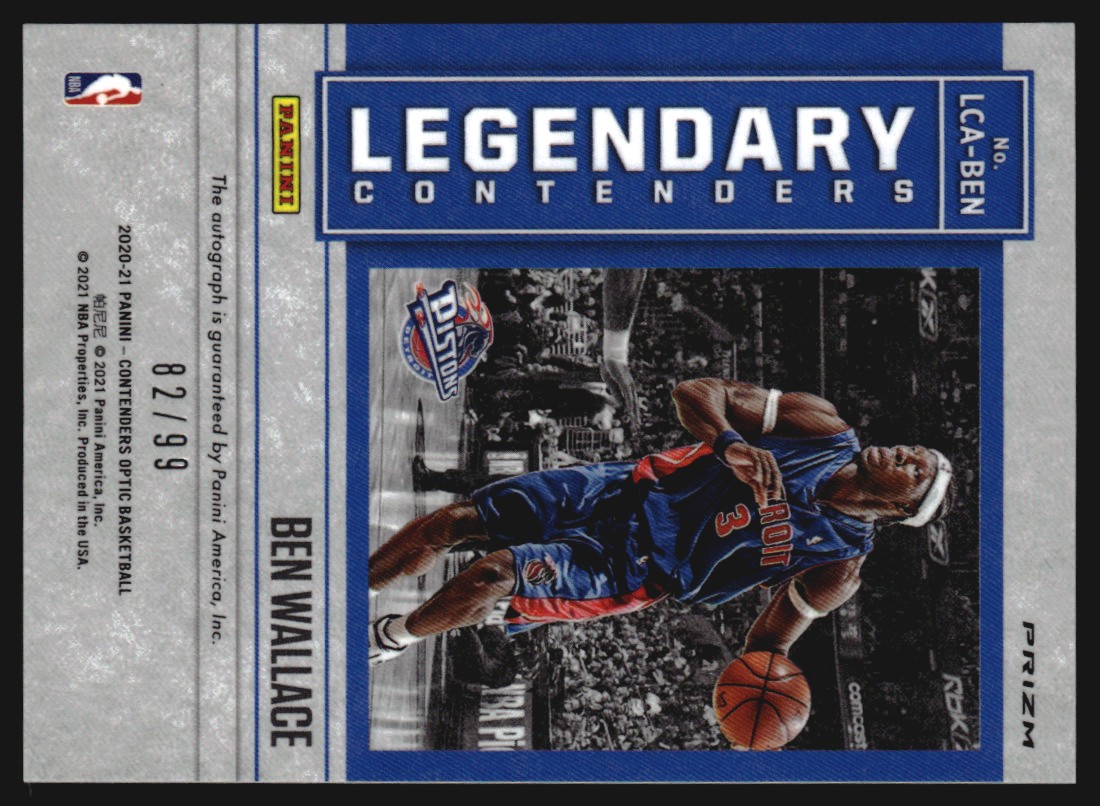 2020-21 Panini Contenders Optic Legendary Contenders Autographs #33 Ben Wallace/99 back image