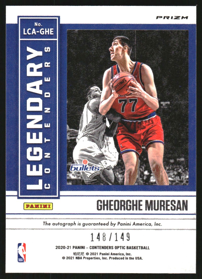 2020-21 Panini Contenders Optic Legendary Contenders Autographs #35 Gheorghe Muresan/149 back image
