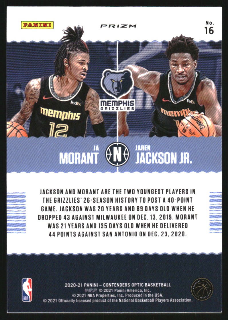 2020-21 Panini Contenders Optic Pick n Roll Red Cracked Ice #16 Jaren Jackson Jr./Ja Morant