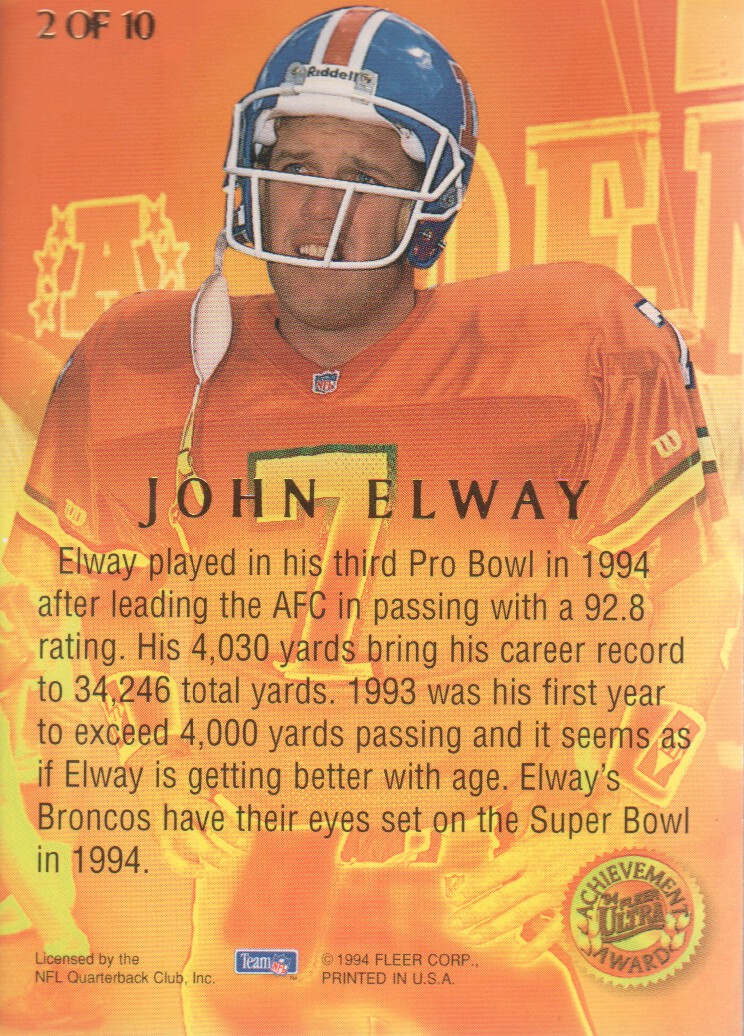1994 Ultra Achievement Awards #2 John Elway back image