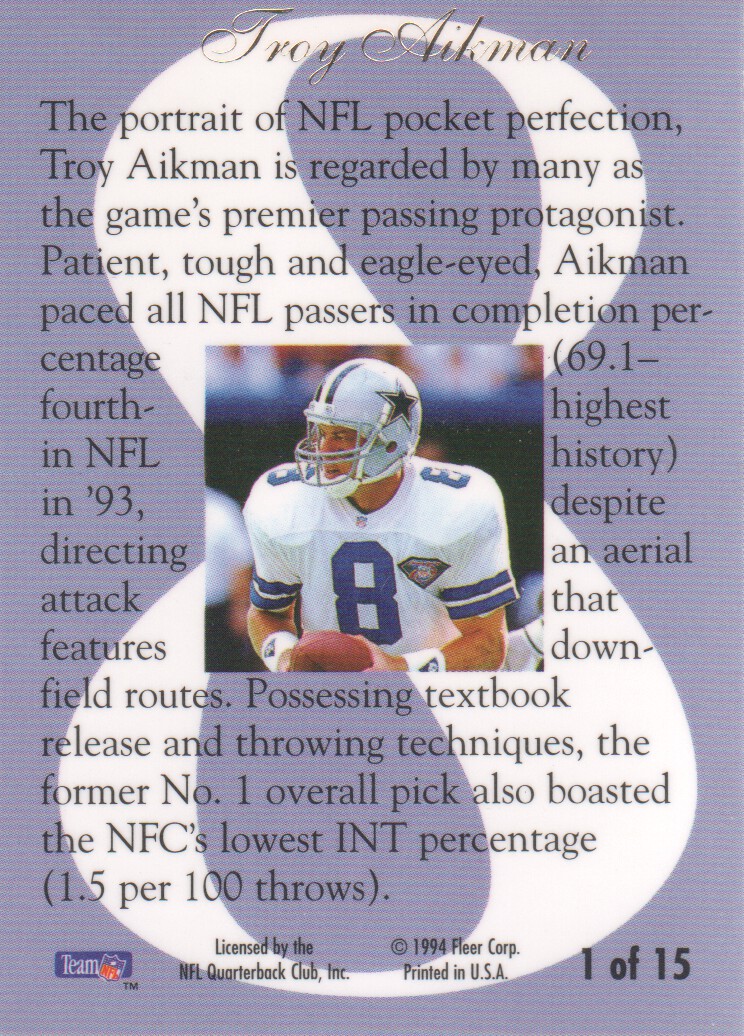 1994 Ultra Flair Hot Numbers #1 Troy Aikman back image