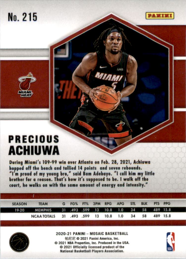 2020-21 Panini Mosaic Mosaic #215 Precious Achiuwa